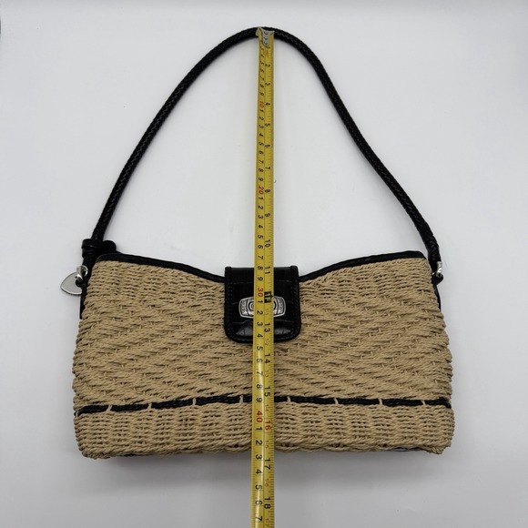 Brighton Straw Leather Woven Shoulder Bag Tan Vintage Faux Croc Heart Charm - Picture 2 of 6